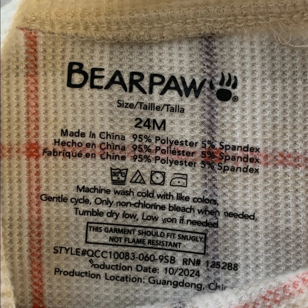 BearPaw Window Pane Plaid Waffle Knit Size 24 Months 2 PC Pajama Set Red Black